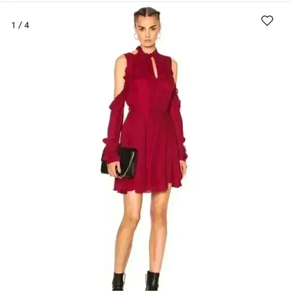 IRO Hanie Cold Shoulder Red Ruffle Dress Size 38 / US 6 - Picture 1 of 16